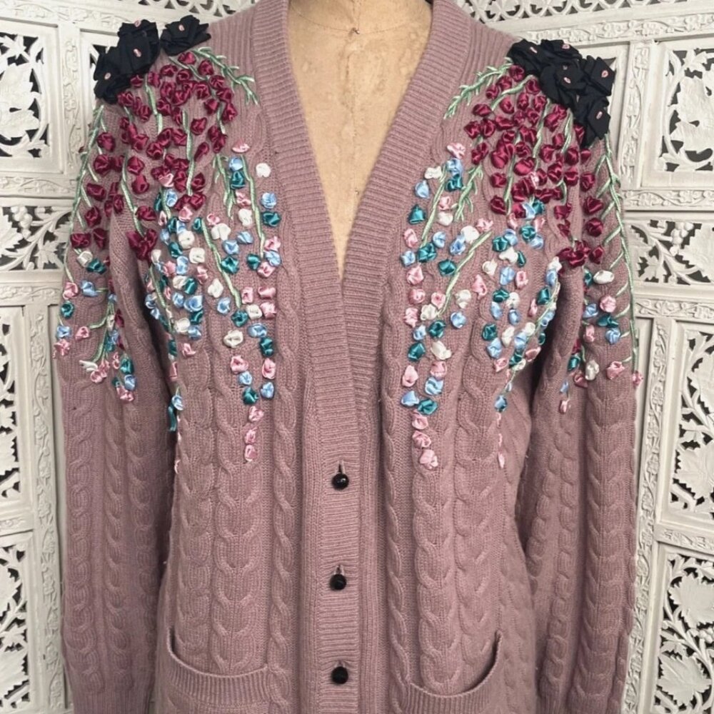 Framm Limited Sweater Hand Embroidered Flowers on Cashmere